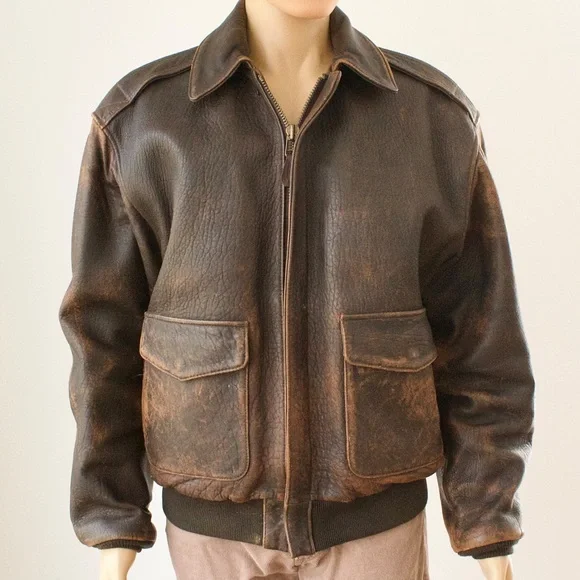 Vintage Avirex Brown Leather Flight Bomber Jacket Men's Medium